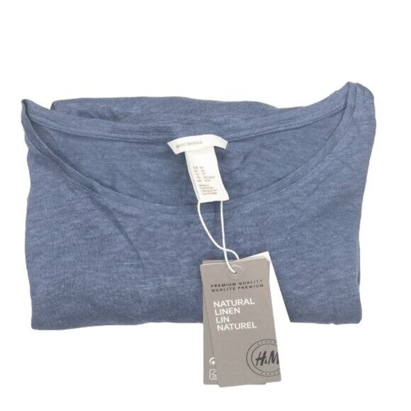 H&M Blue Linen Long Sleeve Tee Lightweight Scoop Neck - Picture 2 of 2